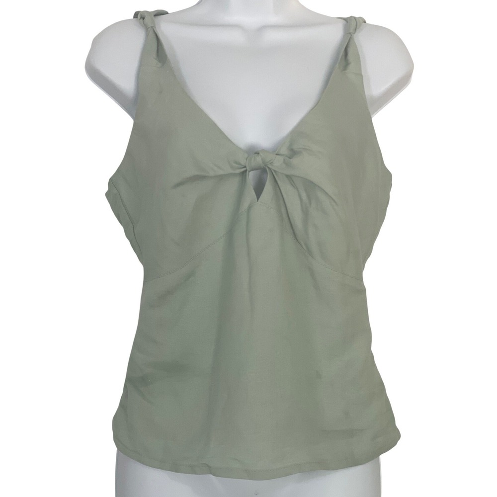 Listicle VTG Womens Cottagecore Knot Front Smocked M Linen Blend Boho Earthy